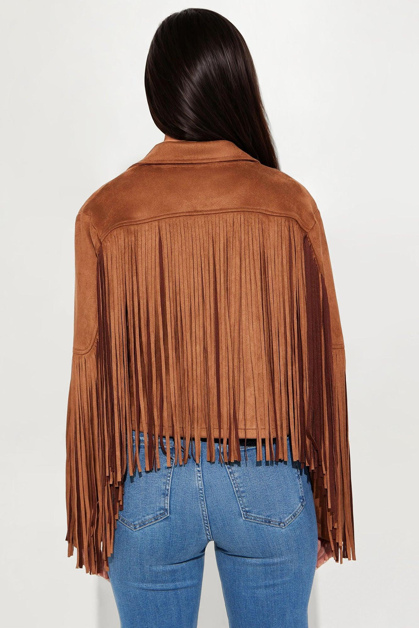 Sedona Faux Suede Fringe Jacket - Brown Product Image