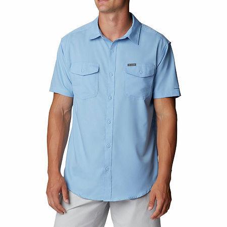 Mens Columbia UPF 40 Utilizer II Solid Short Sleeve Button-Down Shirt Collegiate Blue Product Image