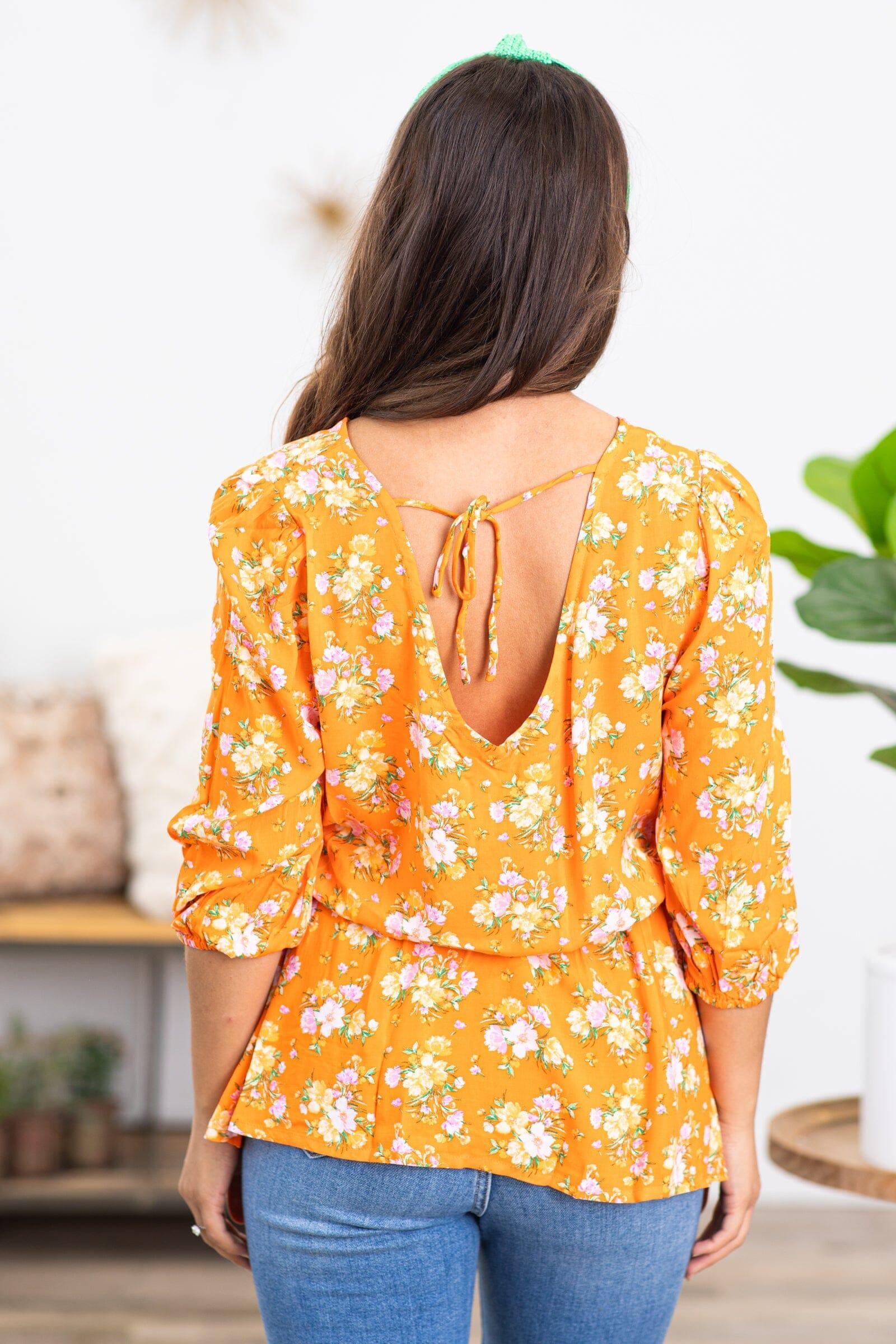 Orange and Sage Floral Print Top Product Image