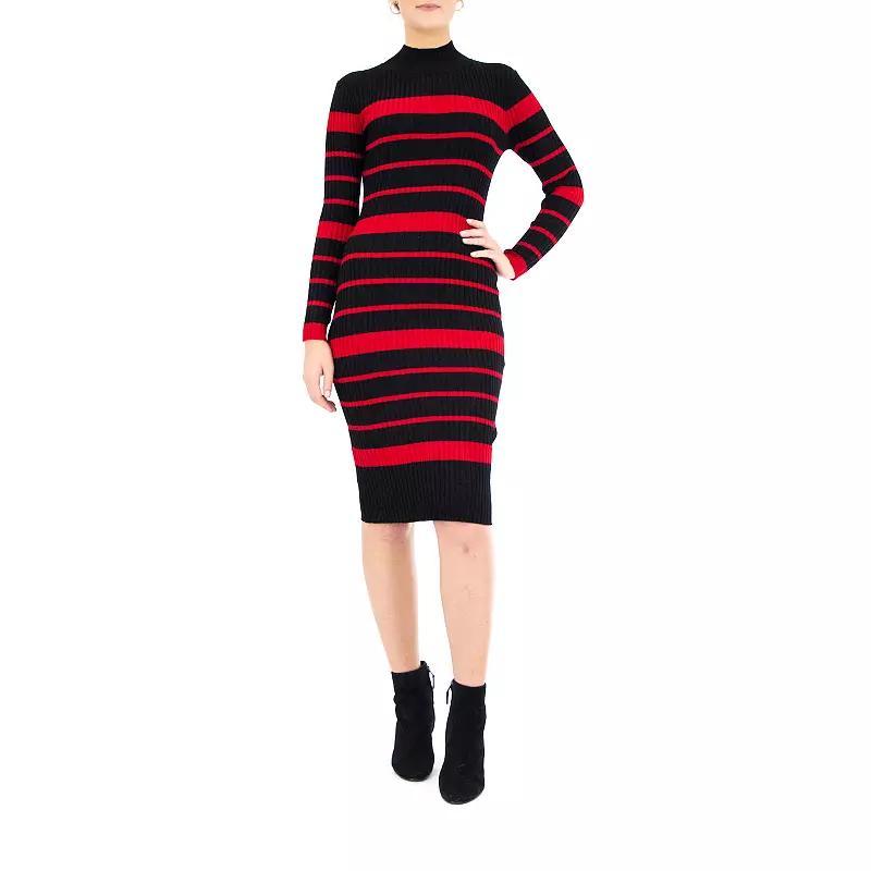 Women's Nina Leonard Striped Sweater Dress, Size: Medium, Dark Red Product Image