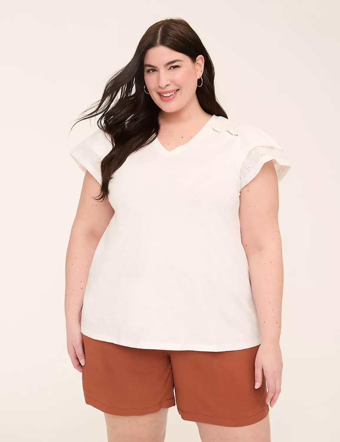Eyelet-Sleeve V-Neck Top Product Image