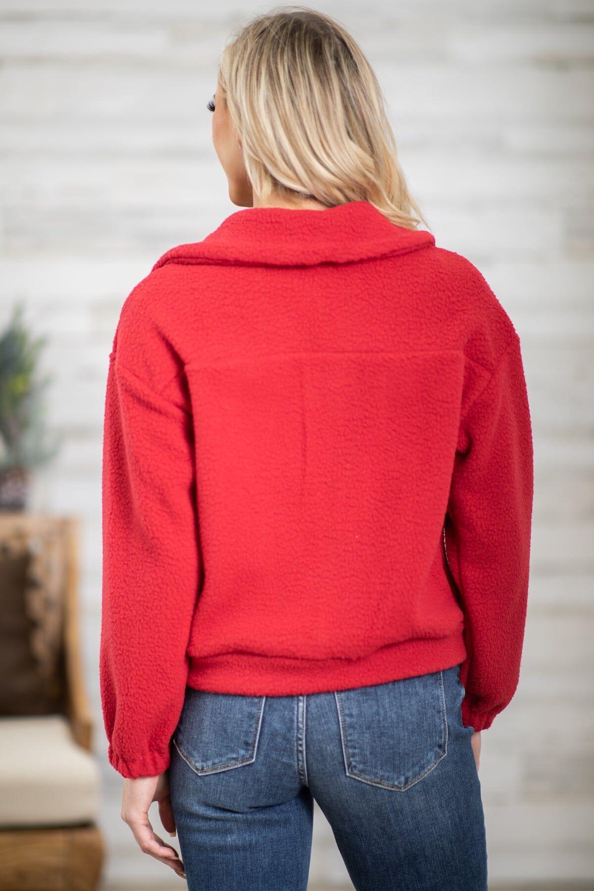 Wine Sherpa Jacket With Plaid Trim Product Image