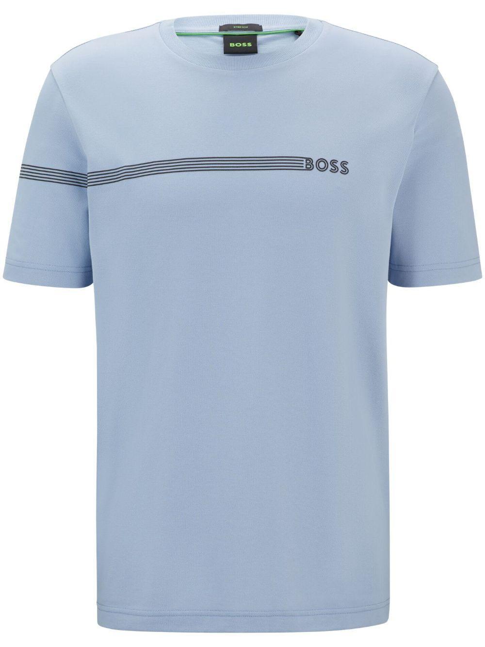 HUGO BOSS T-shirt With Stripes And Logo In Light Blue Product Image