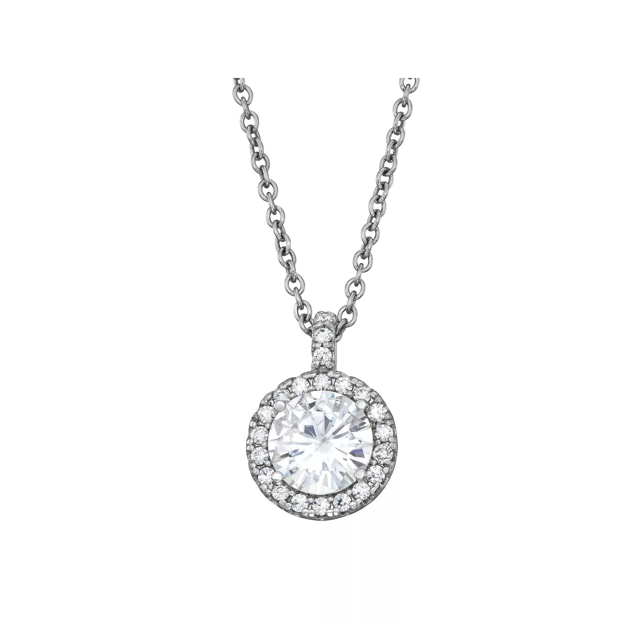 Charles & Colvard 14k White Gold 2 1/4 Carat T.W. Lab-Created Moissanite Halo Pendant Necklace, Women's, Size: 18" Product Image
