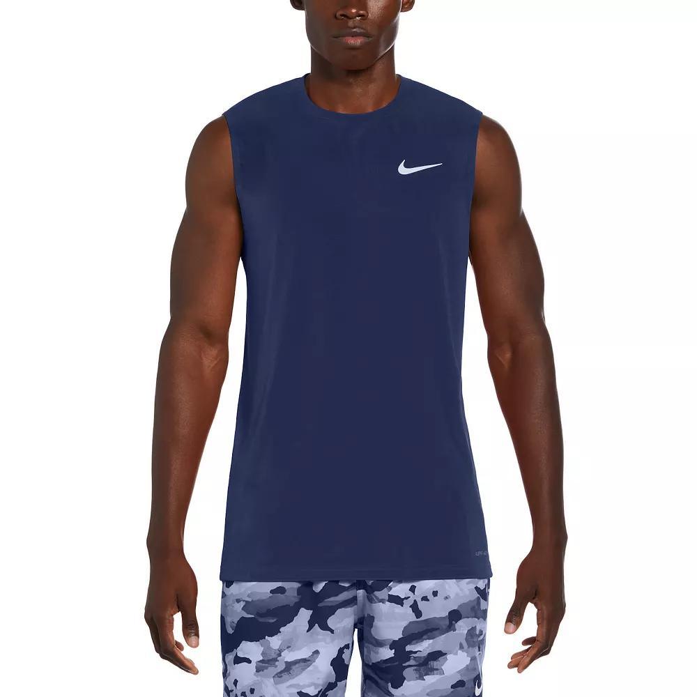 Mens Nike Dri-FIT UPF 40+ Essential Sleeveless Hydroguard Swim Tee Black Navy Product Image