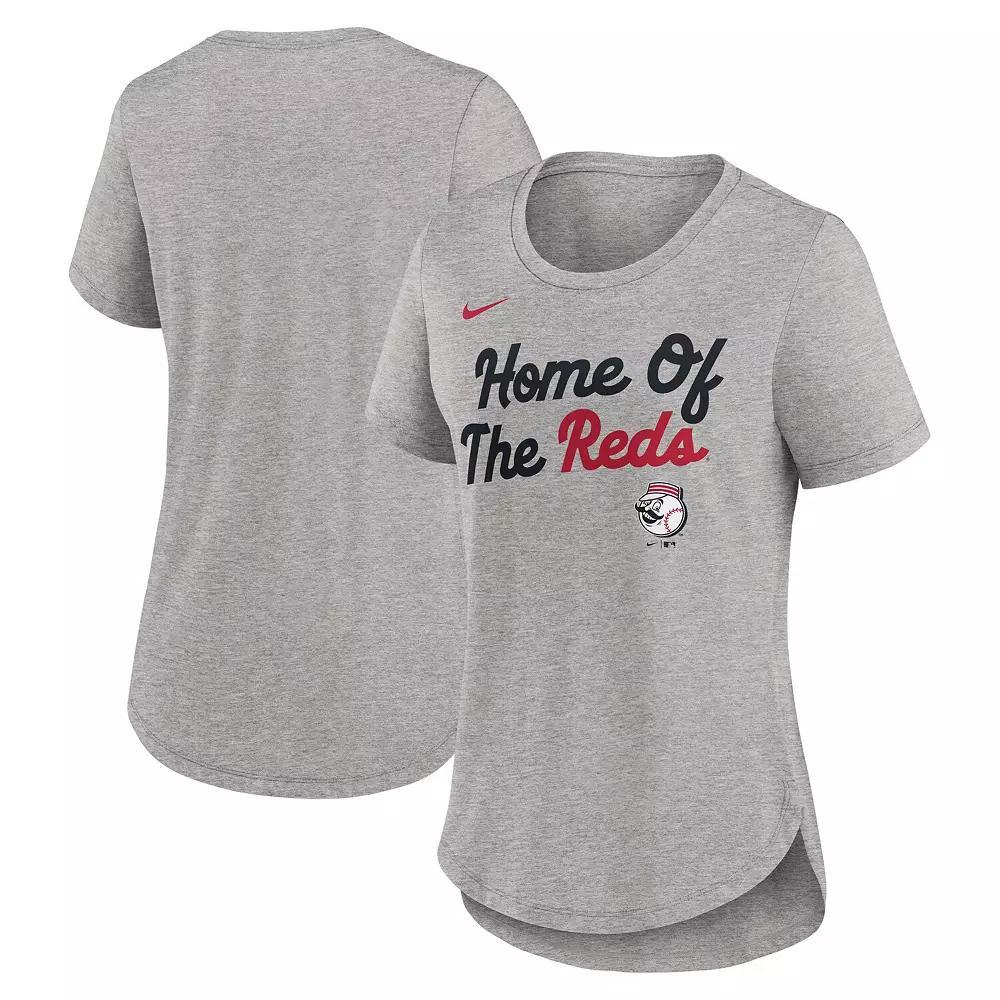 Women's Nike Heather Gray Cincinnati Reds Script Tri-Blend T-Shirt, Size: XL, Red Grey Product Image