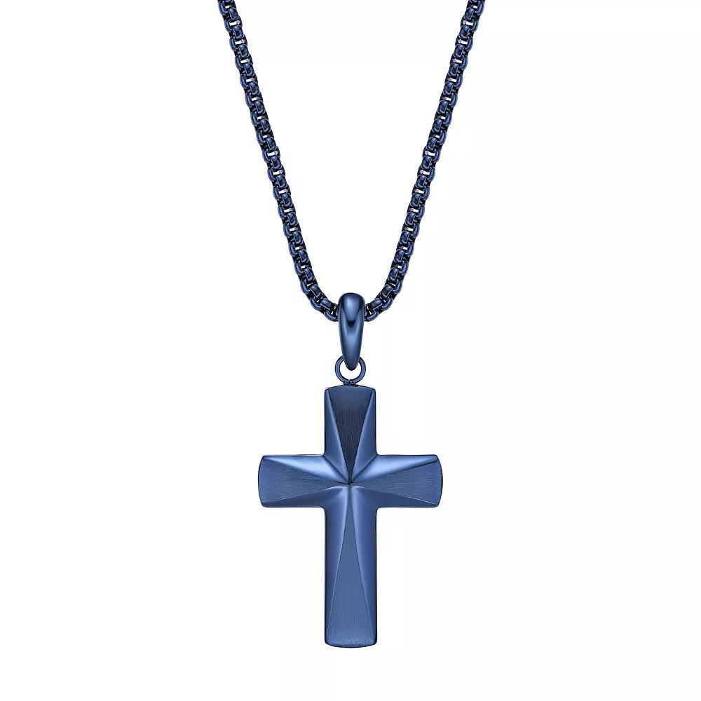 LYNX Mens Blue Ion Plated Stainless Steel Cross Pendant Necklace Product Image