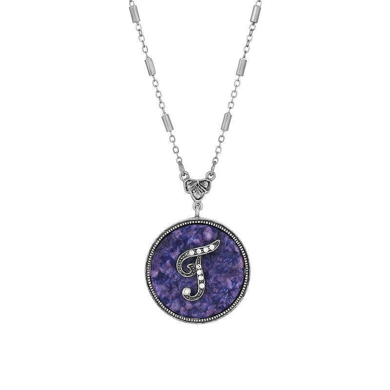 1928 Silver Tone Round Initial Pendant Necklace, Women's, G Product Image