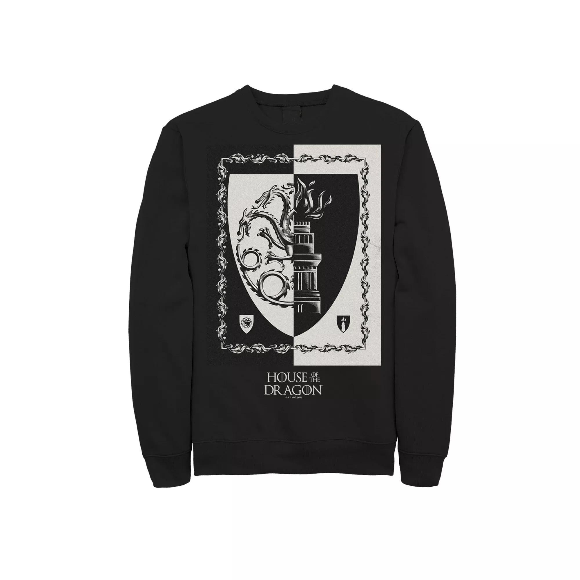 Men's House Of The Dragon Black & White Shield Fleece Sweatshirt, Size: Small Product Image
