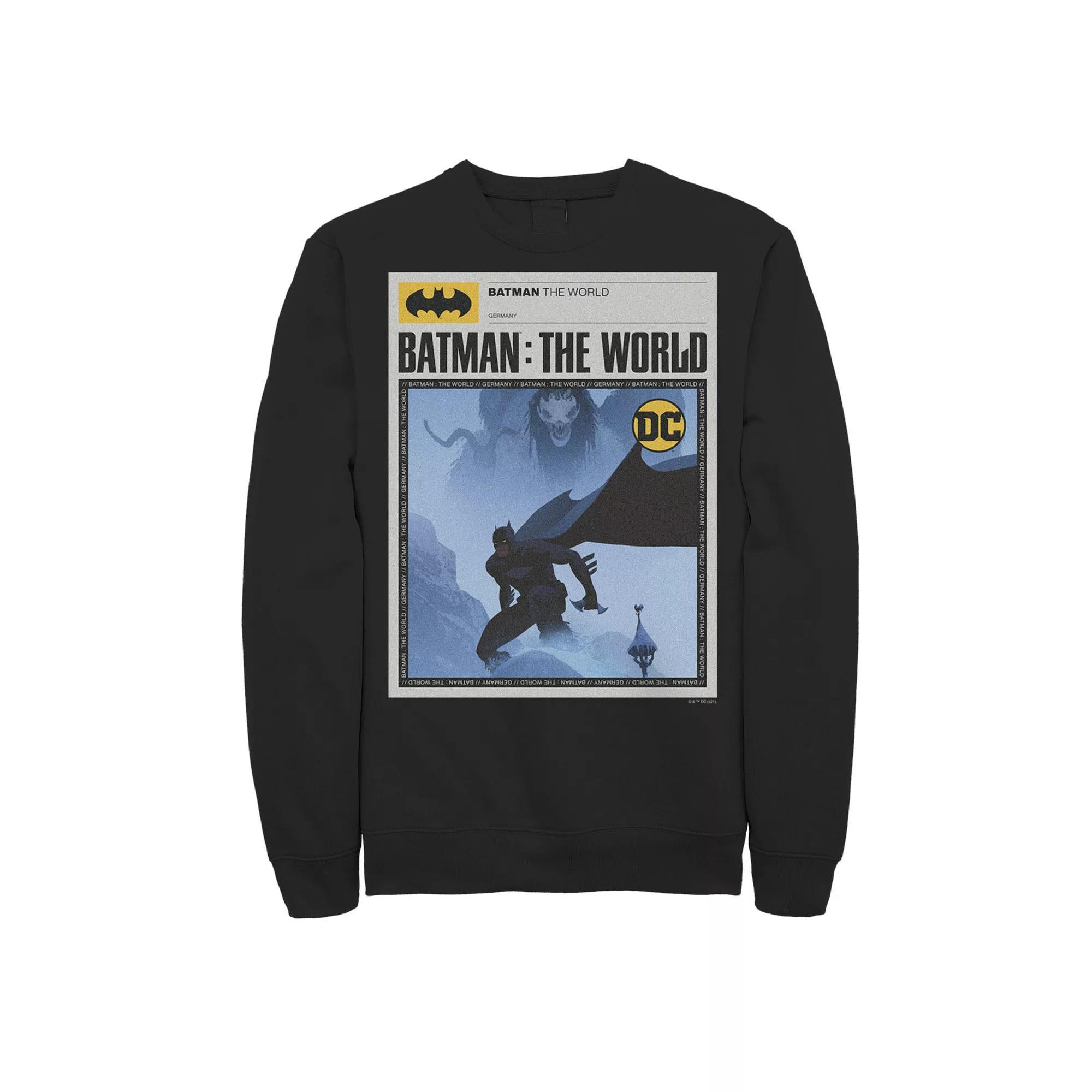 Men's Batman: The World Germany News Poster Sweatshirt, Boy's, Size: XL, Black Product Image