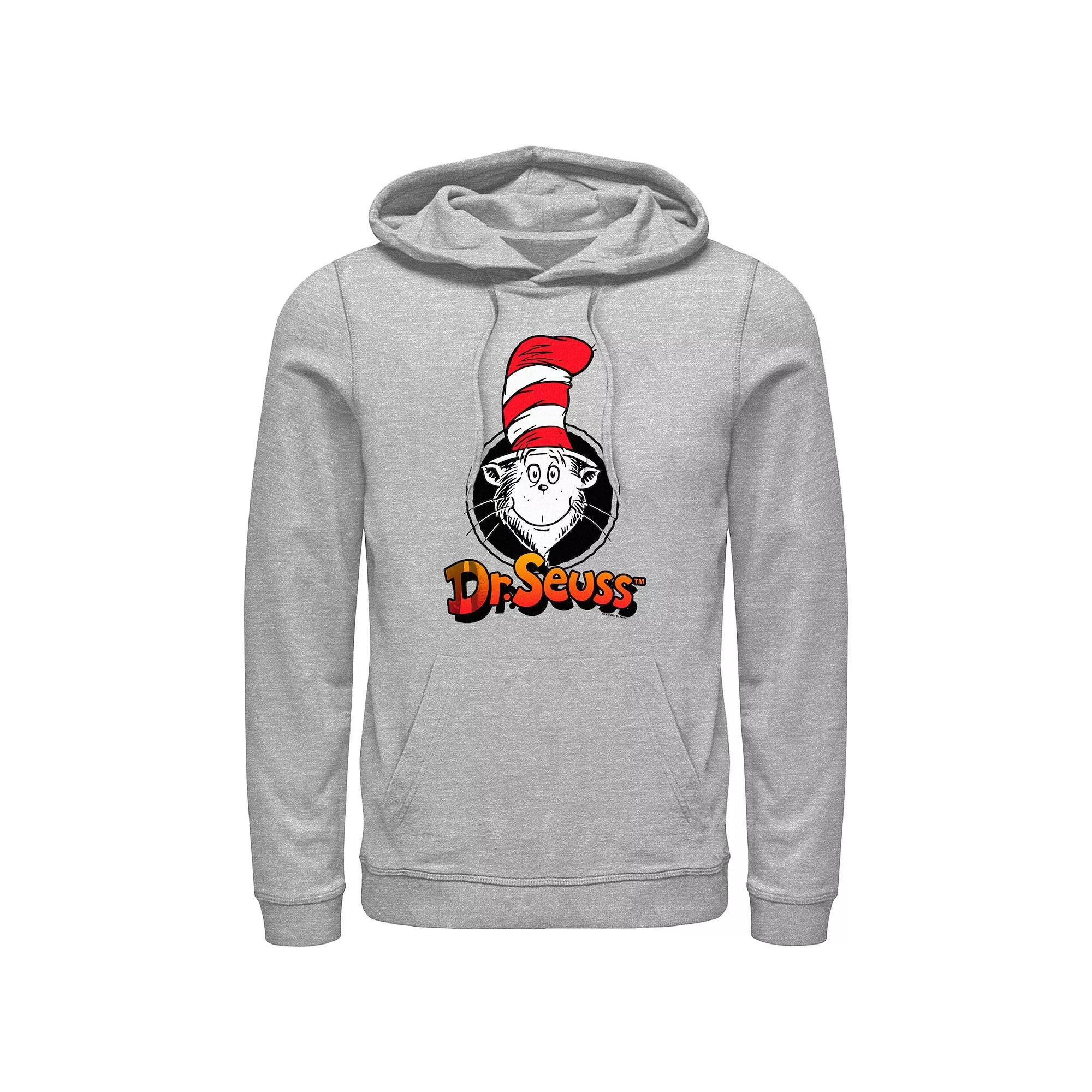 Men's Dr. Seuss The Cat In The Hat Stamp Graphic Hoodie, Size: Medium, Athletic Grey Product Image