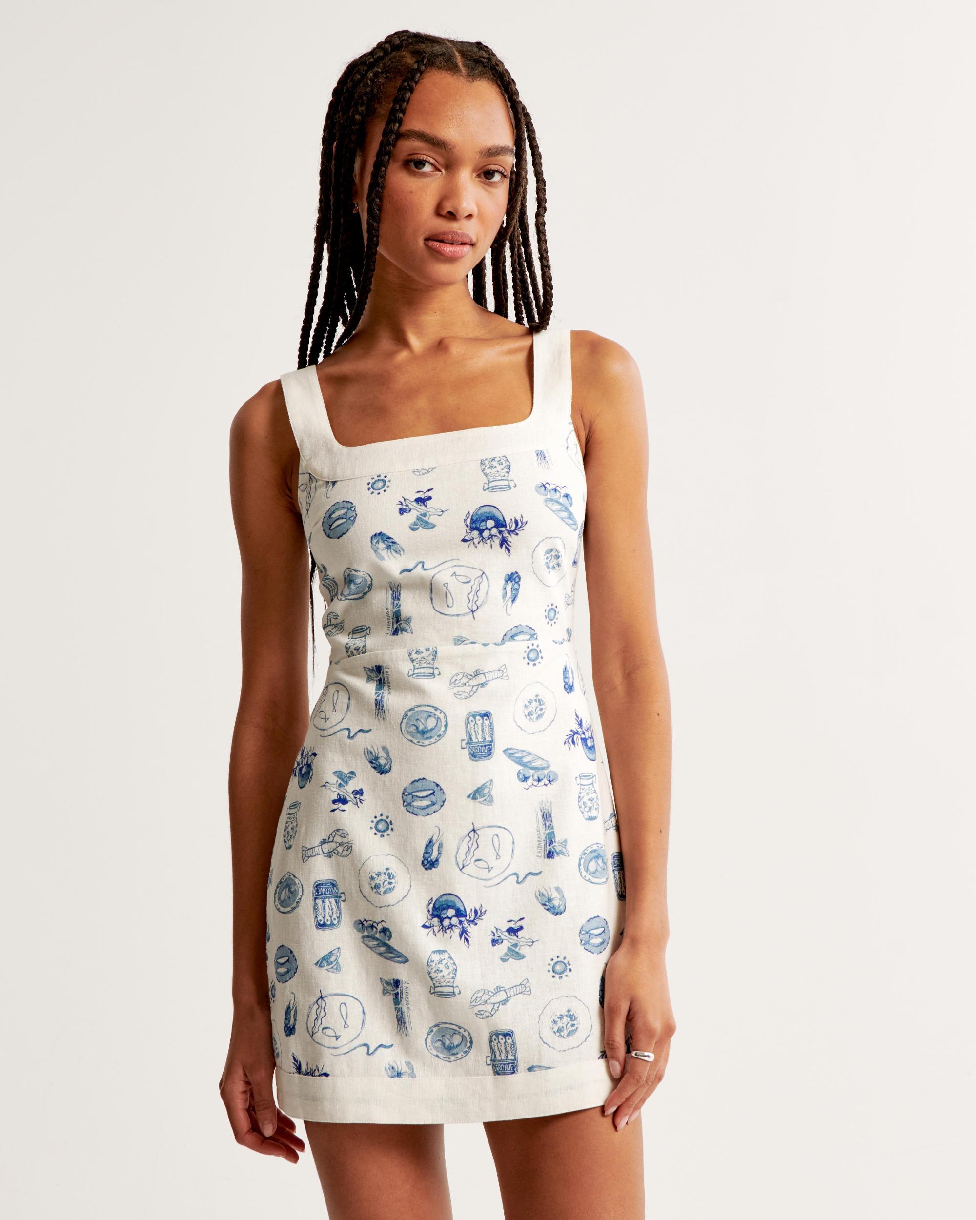 Linen-Blend Wide Strap Mini Dress Product Image
