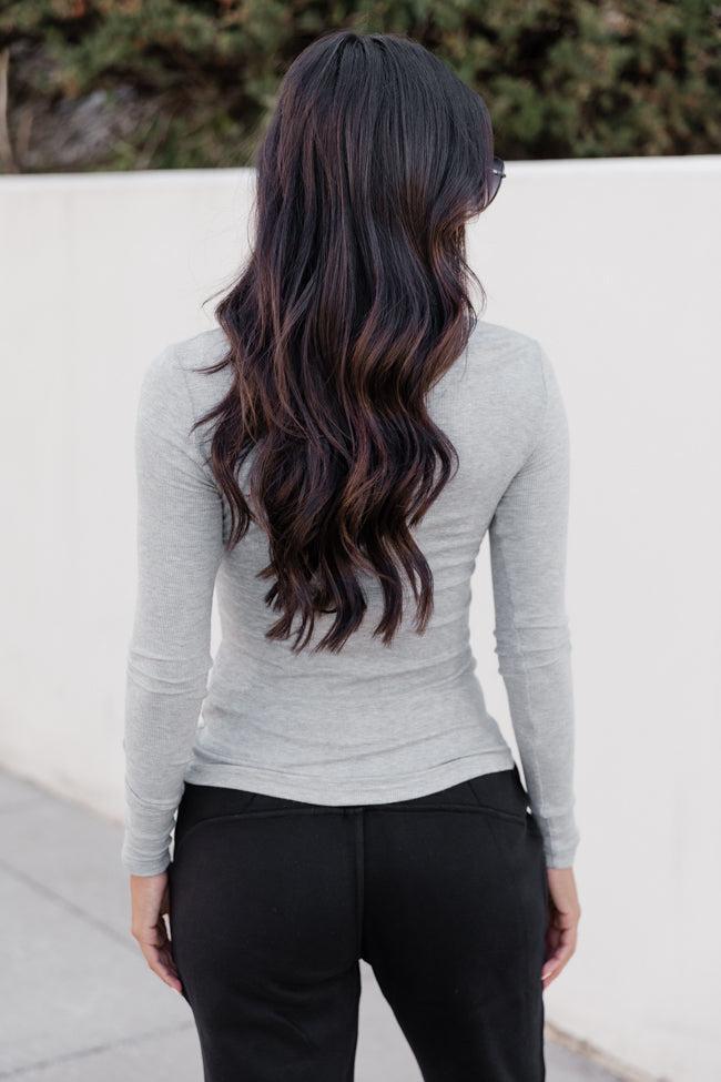 All The Better Grey Ribbed Knit Henley Long Sleeve Tee FINAL SALE Product Image