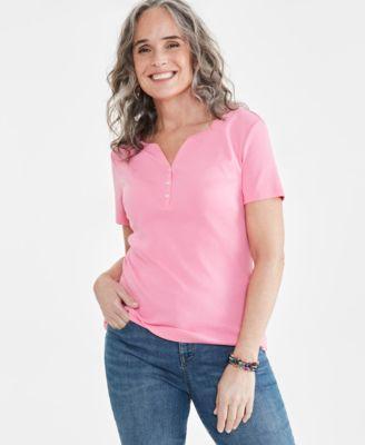 Style & Co Womens Short-Sleeve Cotton Henley Top, Xs-4X, Created for Macys Product Image