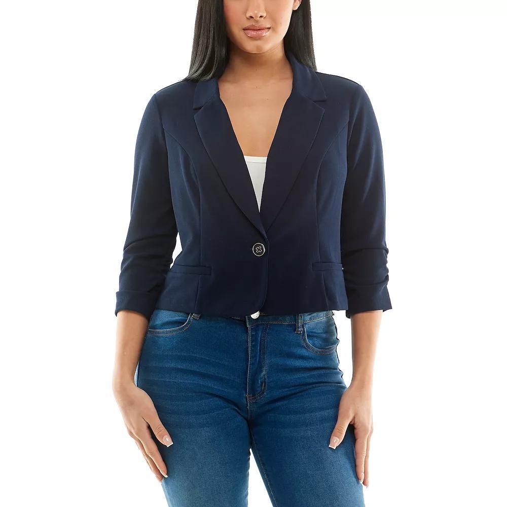 Women's Nina Leonard Button Cropped Blazer, Size: Small, Blue Product Image