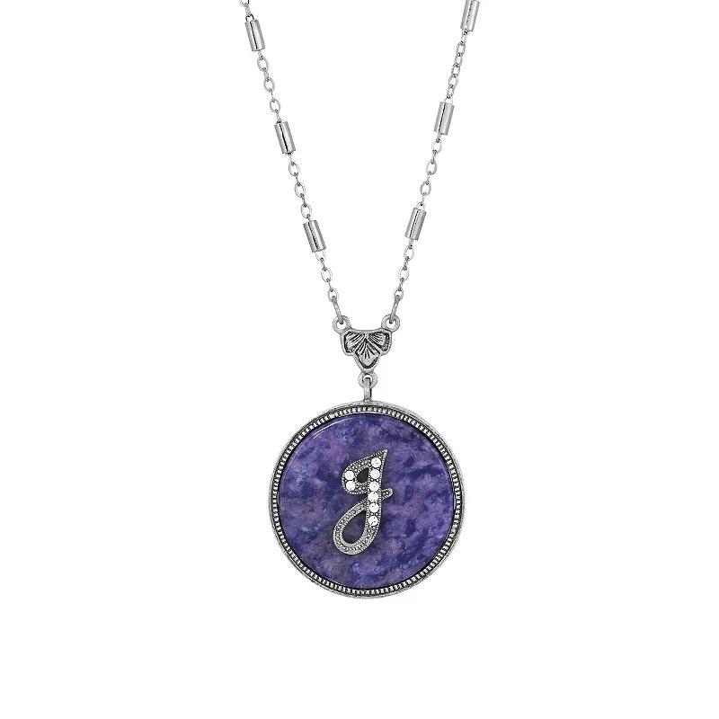 1928 Silver Tone Round Initial Pendant Necklace, Women's, G Product Image