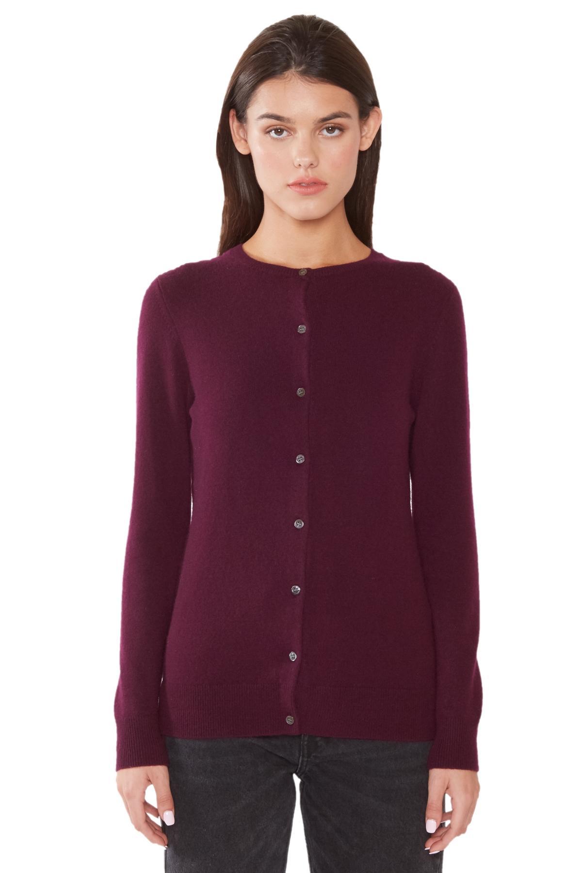 Jennie Liu Womens 100% Cashmere Button Front Long Sleeve Crewneck Cardigan Sweater (1575, Azalea, Large ) Product Image