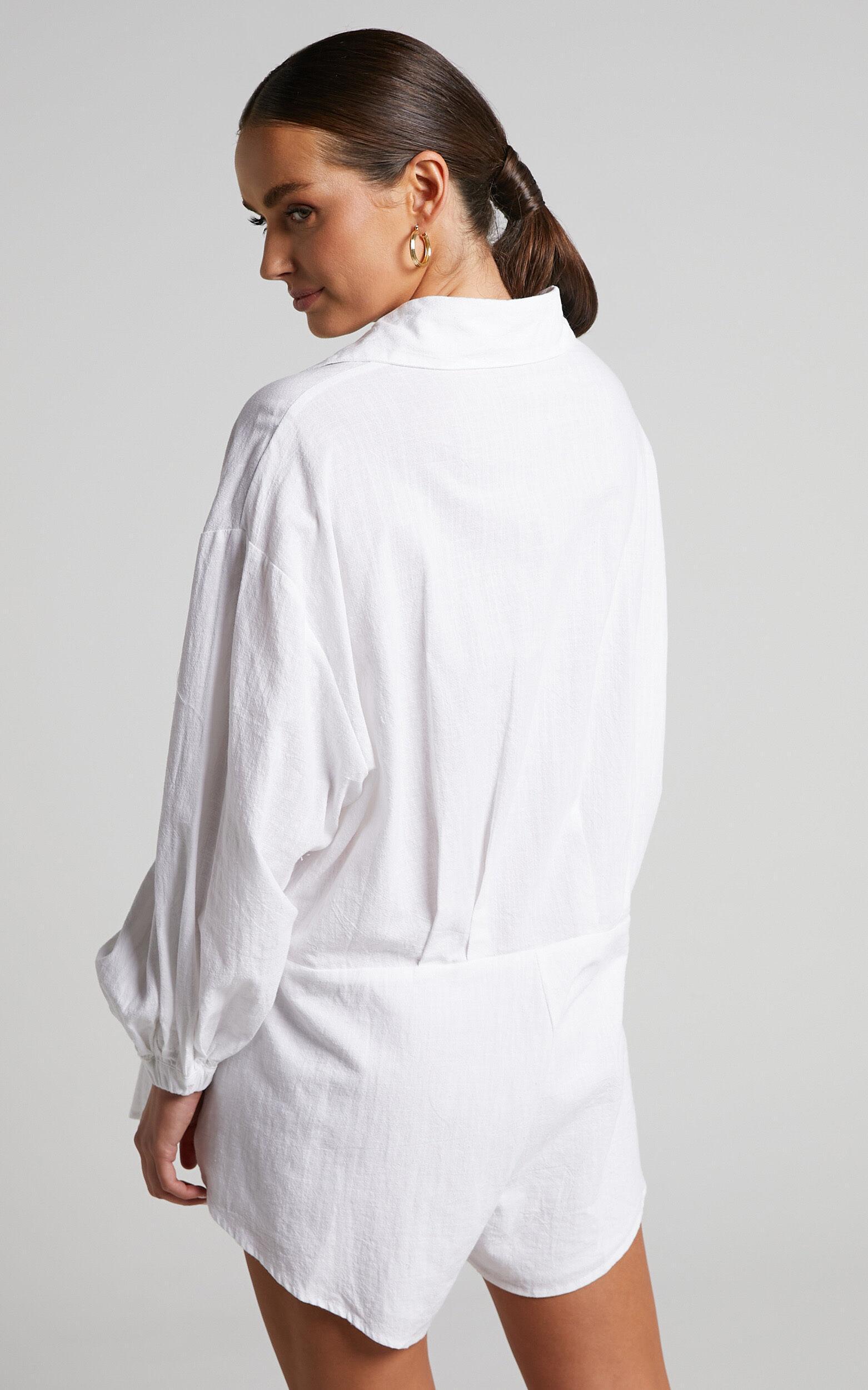 Anka Playsuit - Relaxed Button Front Shirt Playsuit in White Product Image