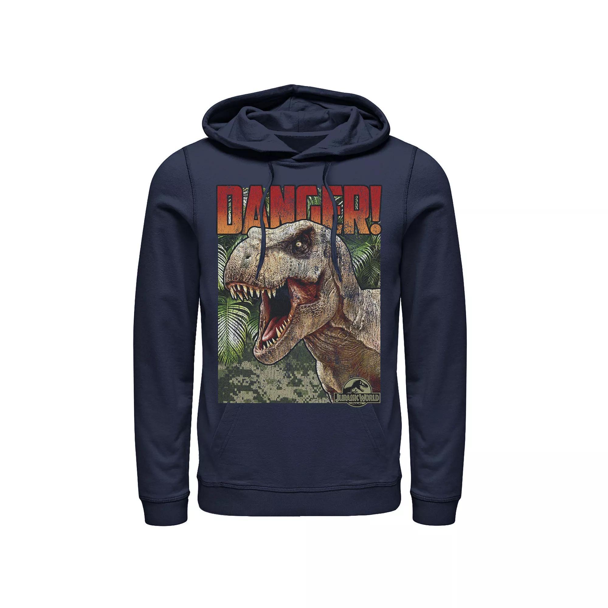 Men's Jurassic World Danger T-Rex Retro Poster Pullover Graphic Hoodie, Size: Large, Blue Product Image