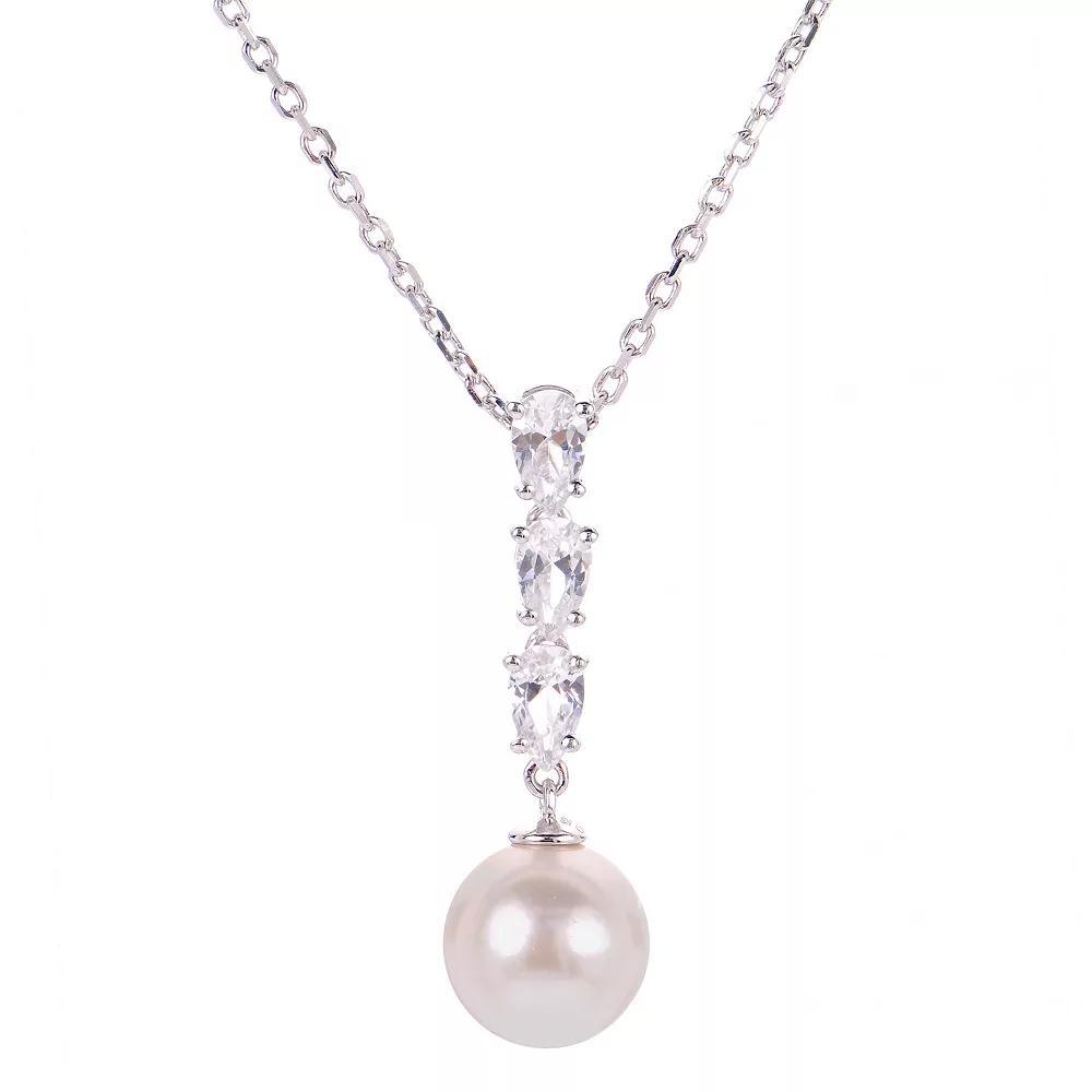PearLustre by Imperial Sterling Silver Freshwater Cultured Pearl & Lab-Created White Sapphire Necklace, Womens Product Image