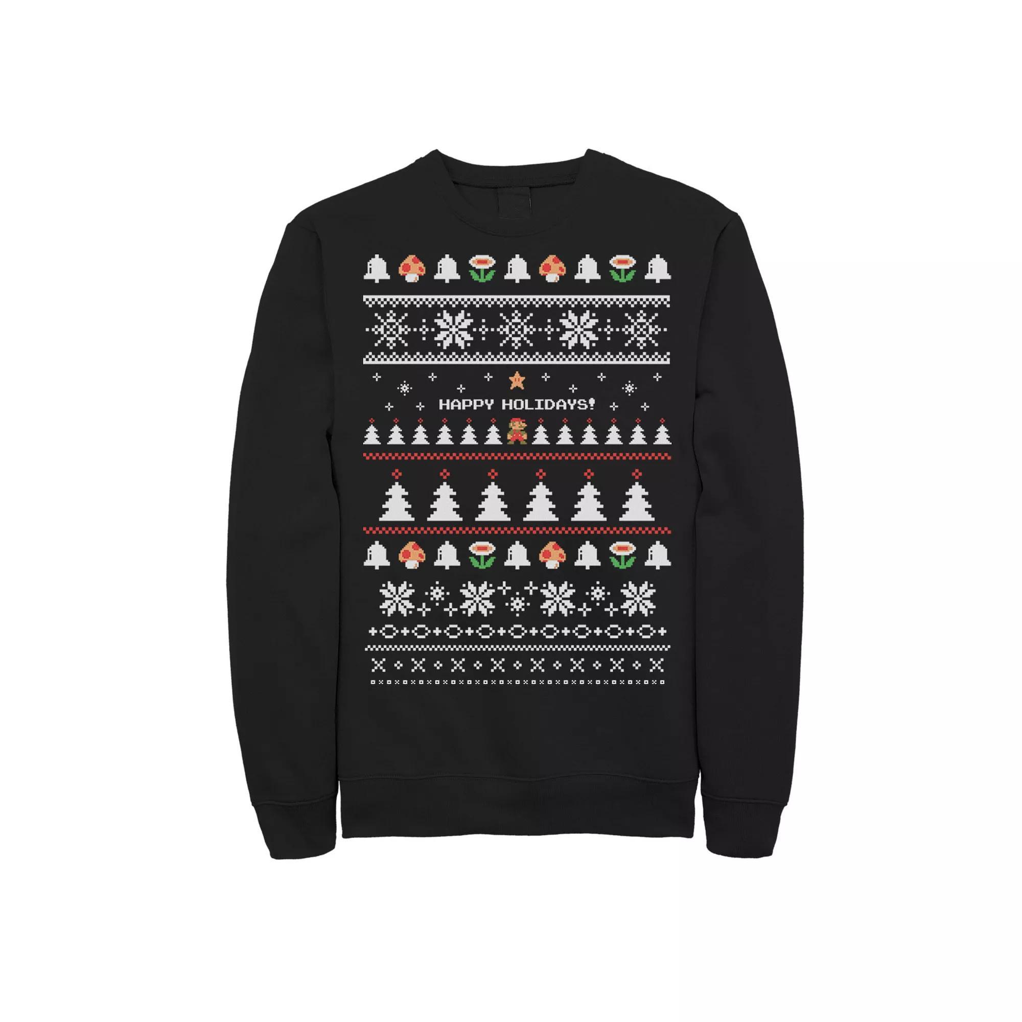 Mens Nintendo Super Mario Happy Holidays Pixels Sweatshirt Product Image