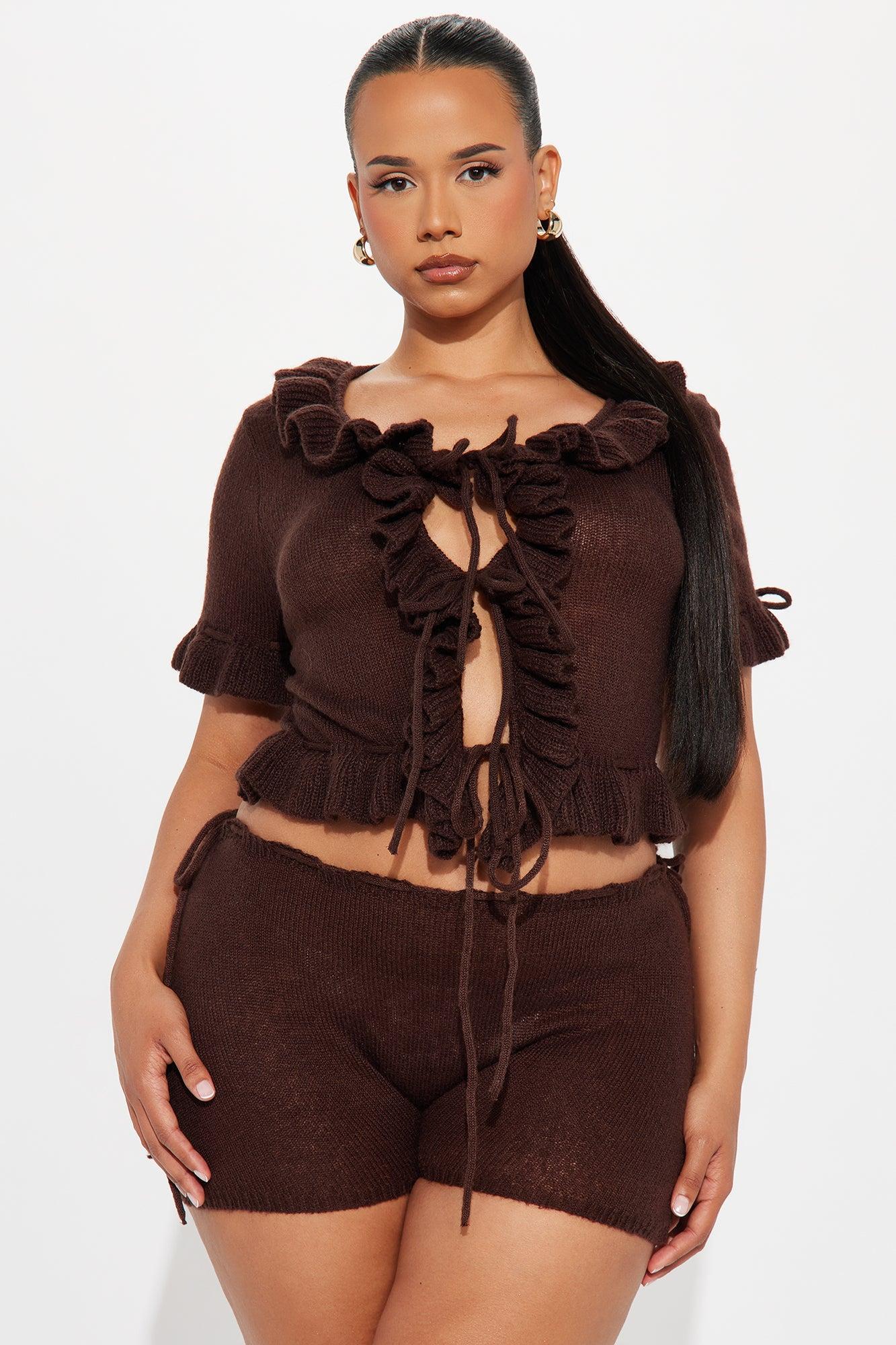 Lila Sweater Short Set - Chocolate Product Image