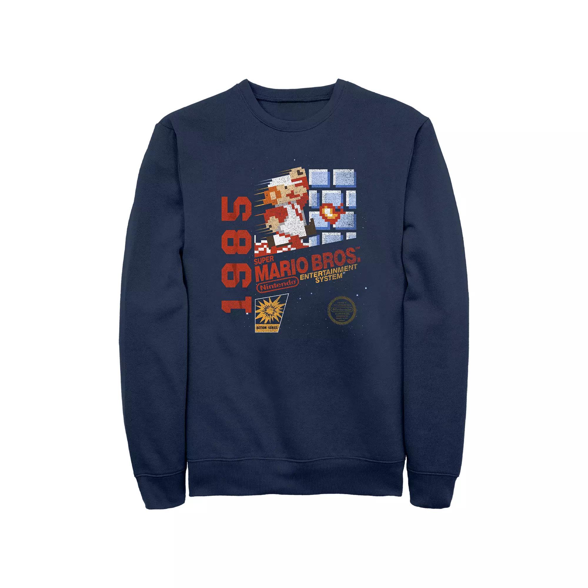 Men's Super Mario Bros NES Game Cover Graphic Fleece, Size: Medium, Blue Product Image