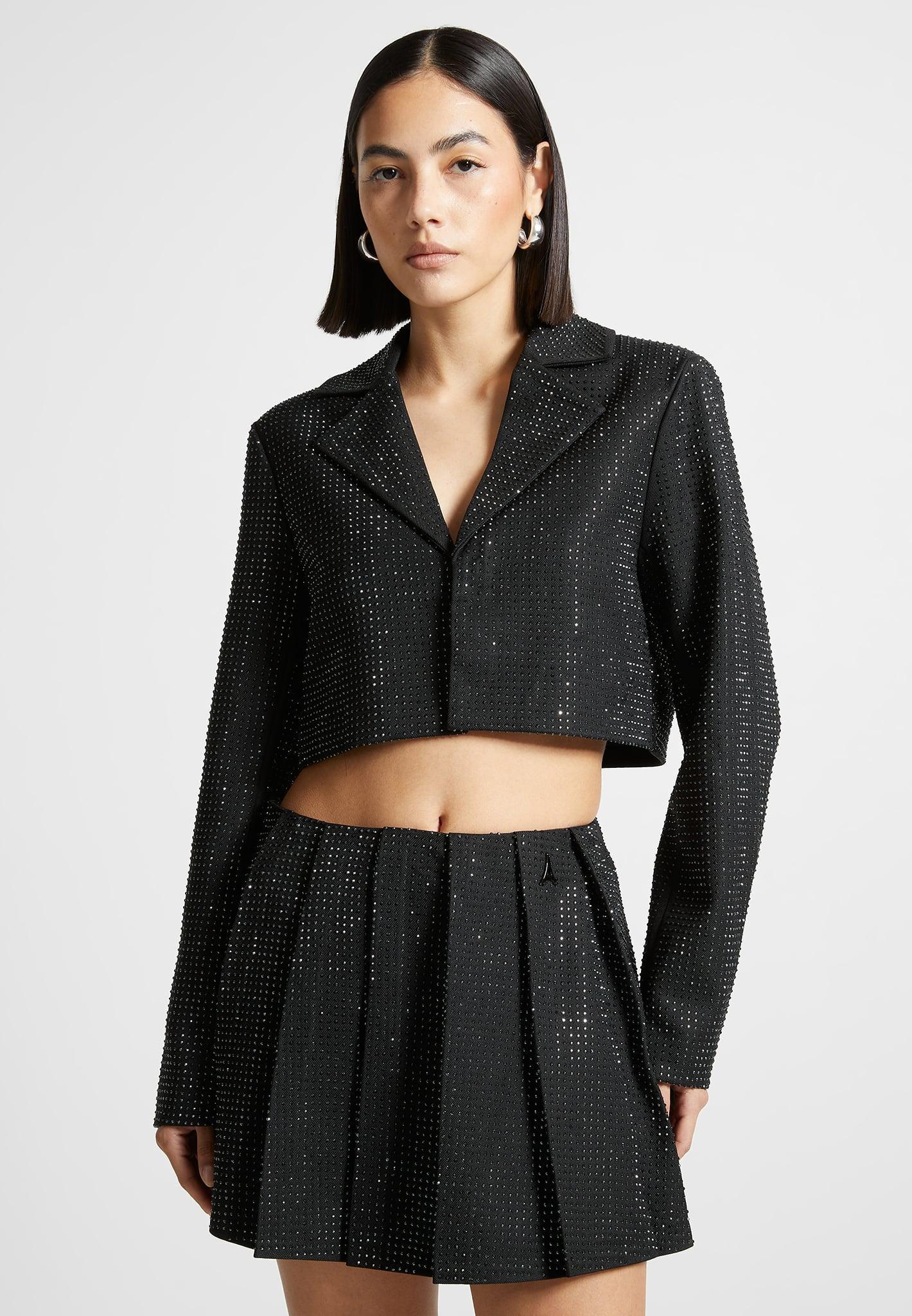 Rhinestone Cropped Blazer - Black Female Product Image
