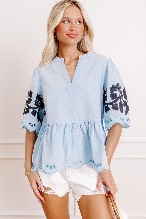 Vacay In The Hamptons Embroidered Top in Sky Blue Product Image