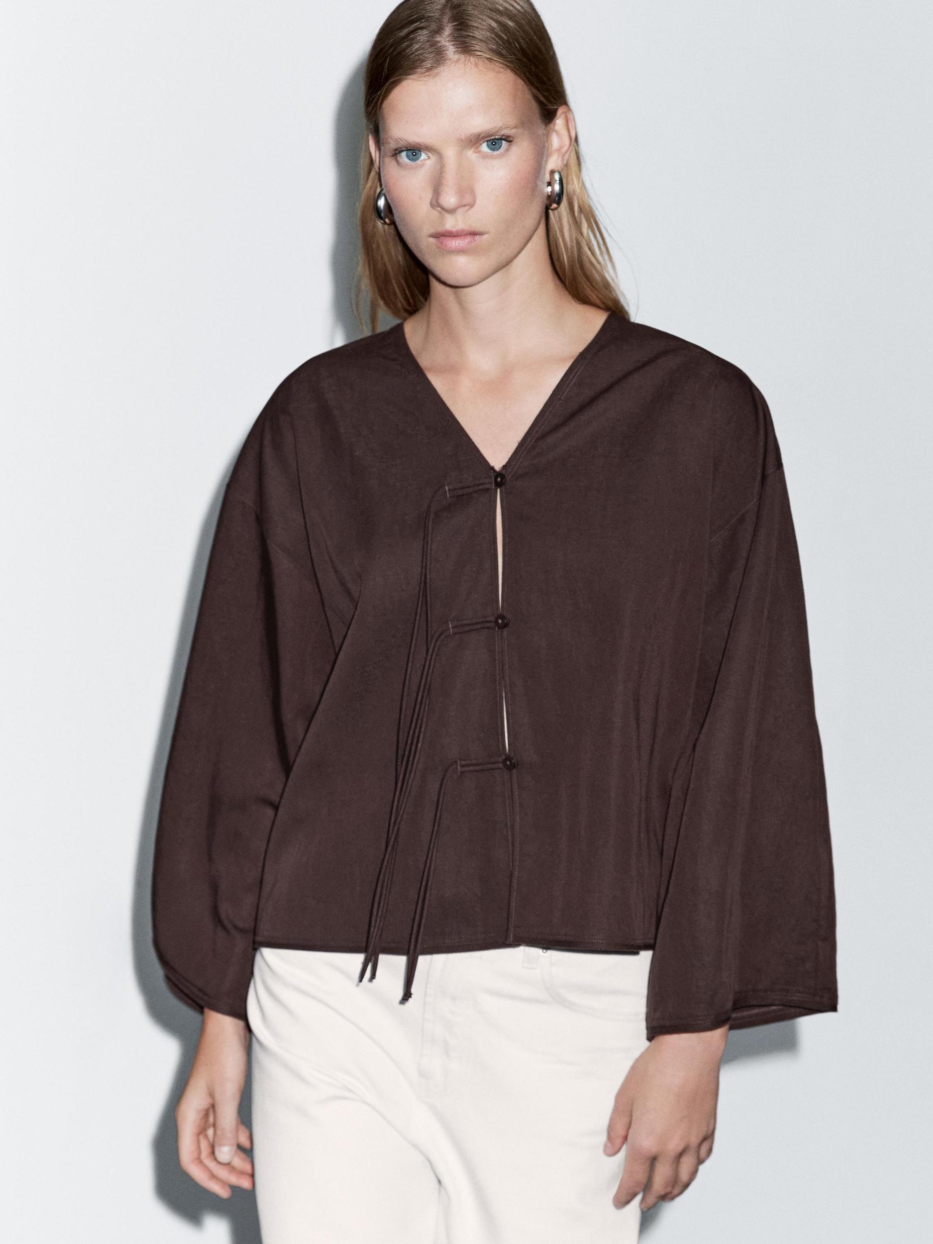 Cropped shirt with drawstring detail Product Image