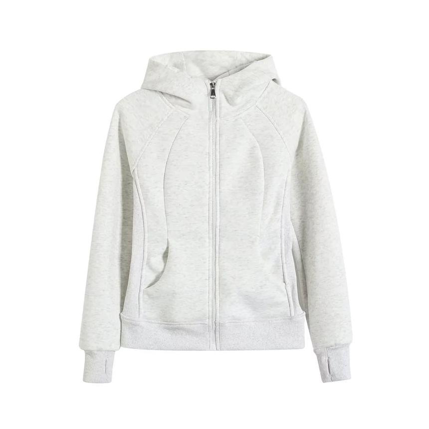Hooded Plain Zip-Up Jacket Product Image