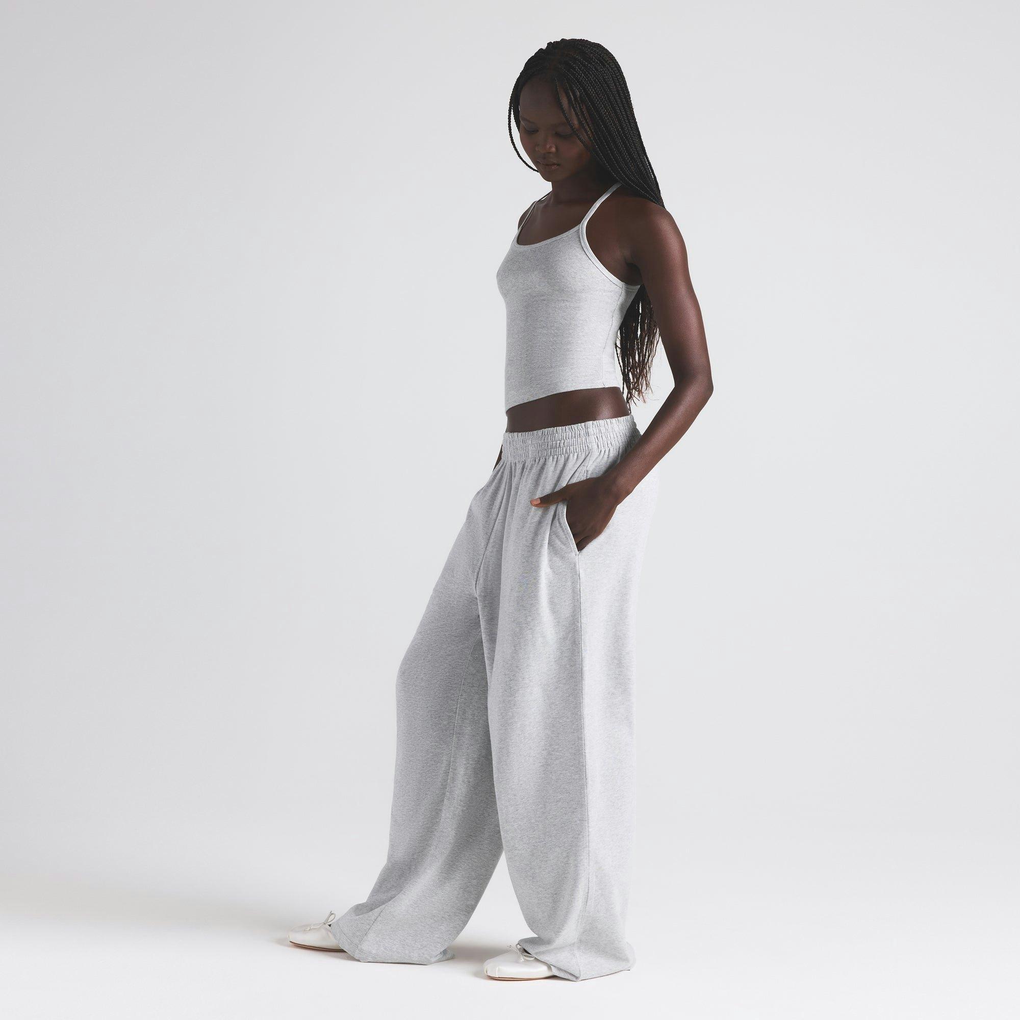 COTTON JERSEY WIDE LEG PANT | LIGHT HEATHER GREY Product Image