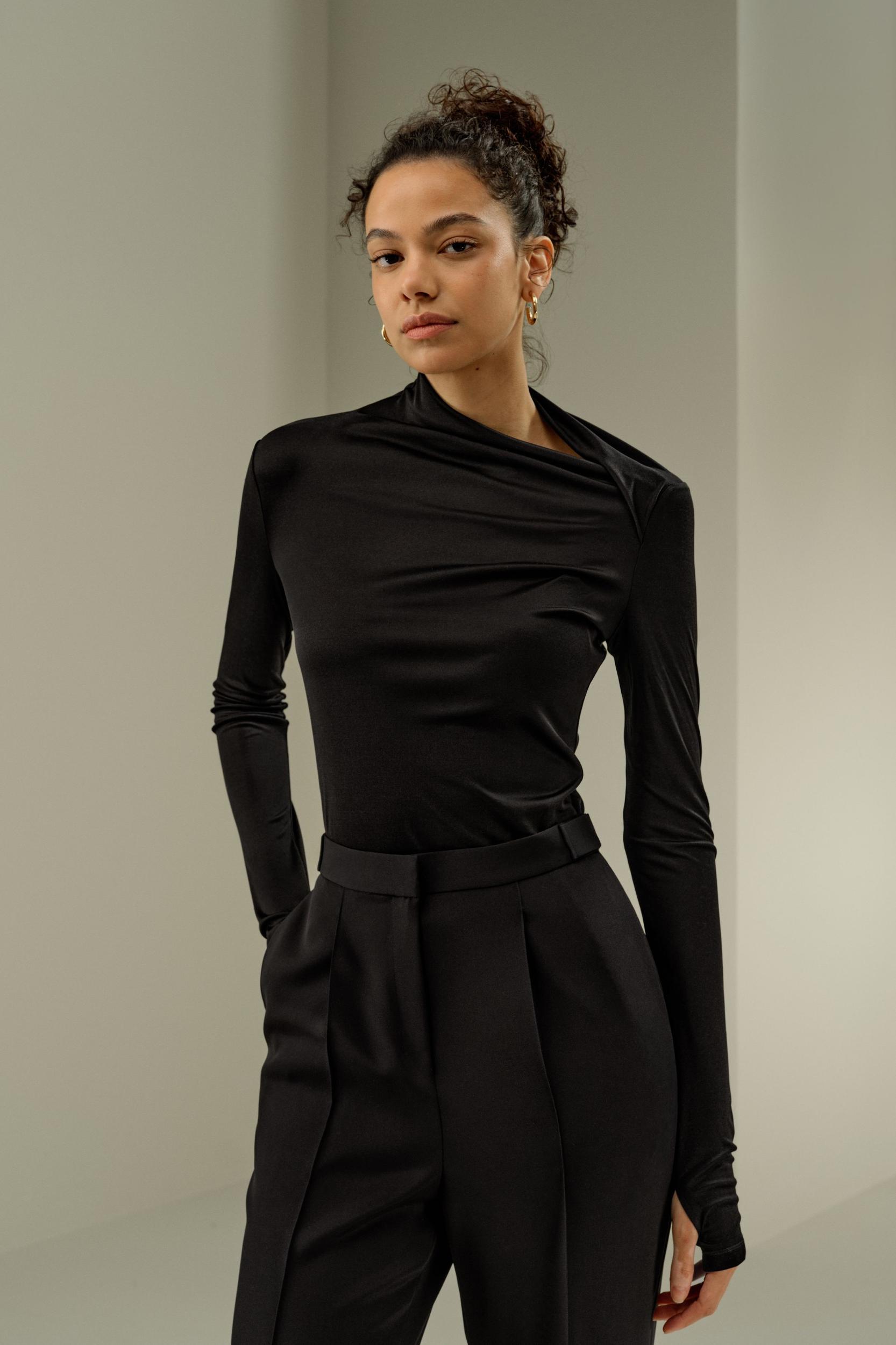Slim Fitted Silk Jersey Long Sleeve Top Product Image