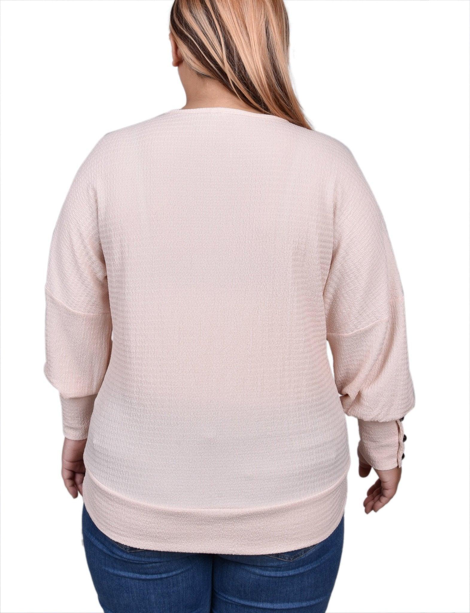 Shell Pink Long Sleeve Textured Knit Top - Plus Product Image