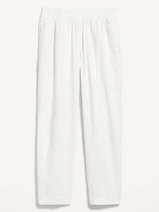 High-Waisted Linen-Blend Straight Pants Product Image
