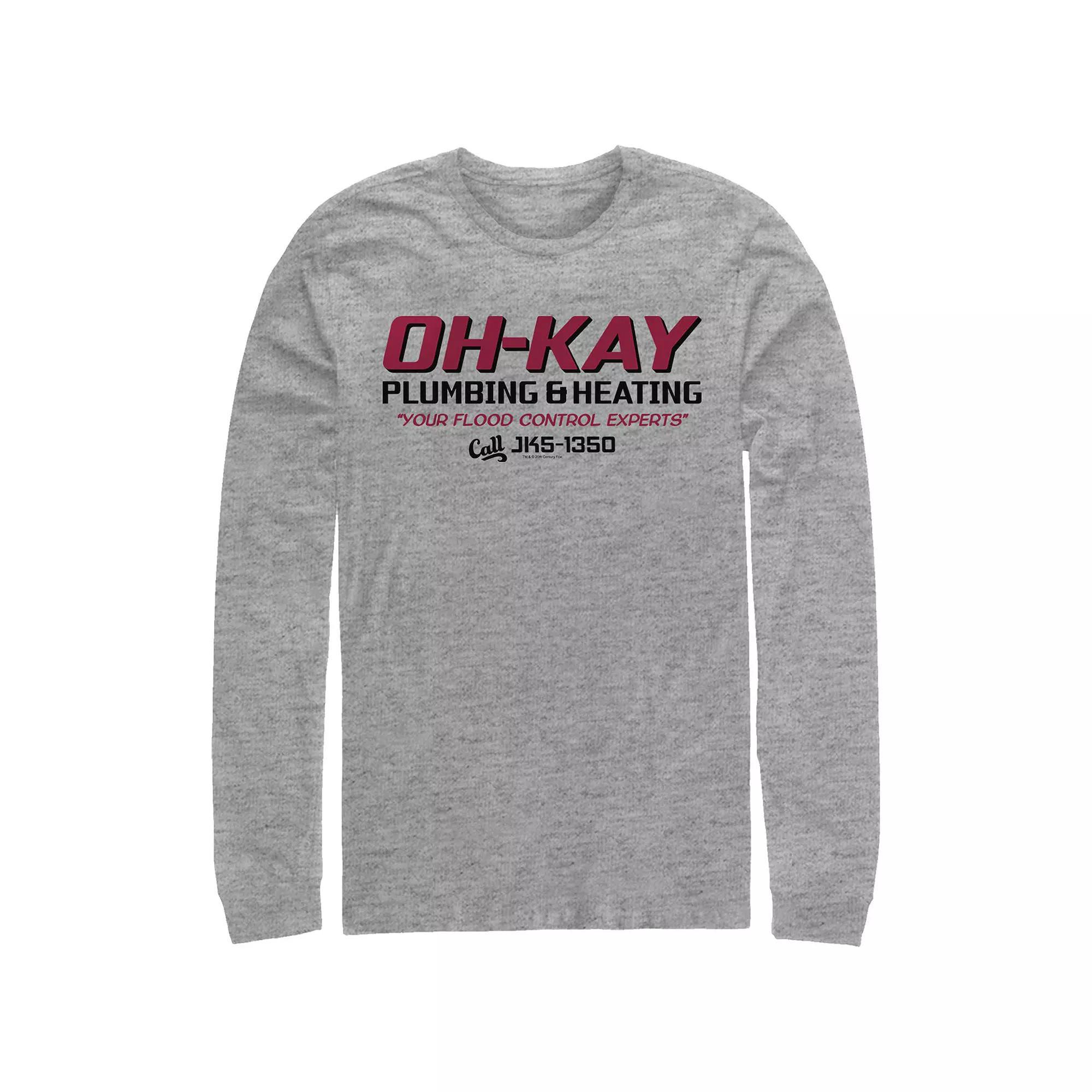 Big & Tall Home Alone Oh-Kay Plumbing & Heating Logo Long Sleeve Graphic Tee, Men's, Size: Large, Athletic Grey Product Image