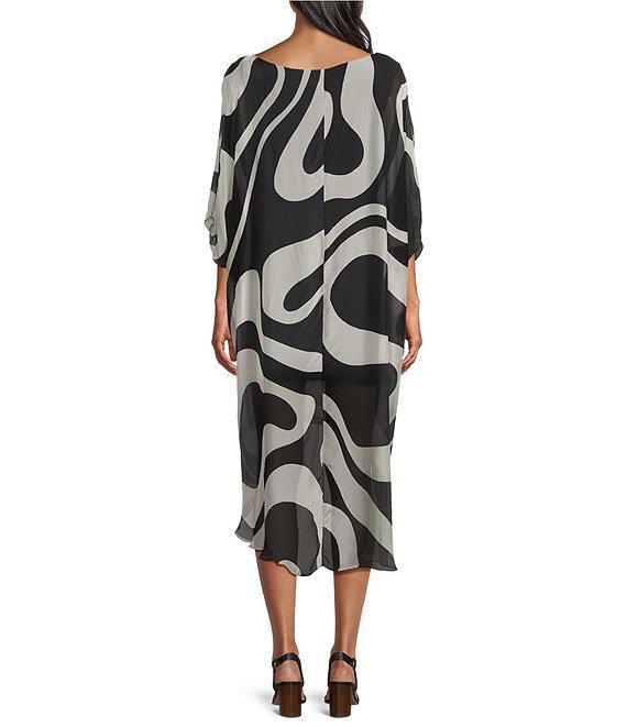 M Made in Italy Crew Neck Elbow Sleeve Silky High-Low Midi Dress Product Image