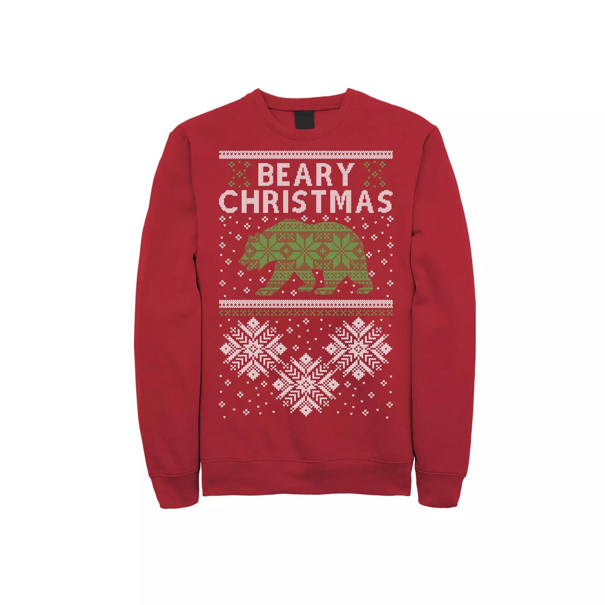 Men's Beary Christmas Graphic Fleece Pullover, Size: 3XL, Red Product Image