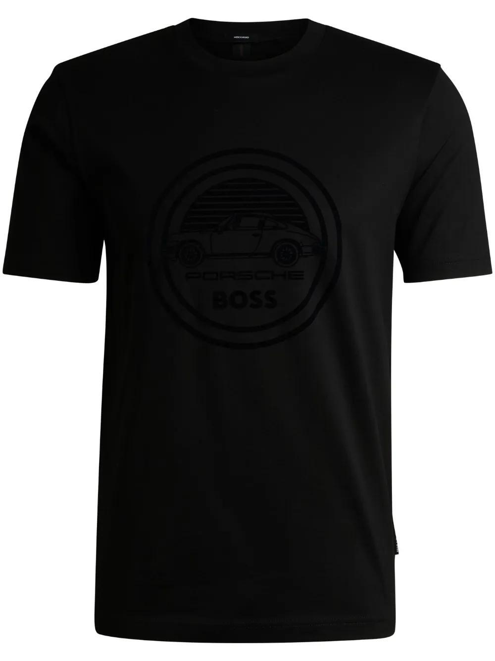 HUGO BOSS Porsche X Boss Mercerised-cotton T-shirt With Special Branding In Black Product Image