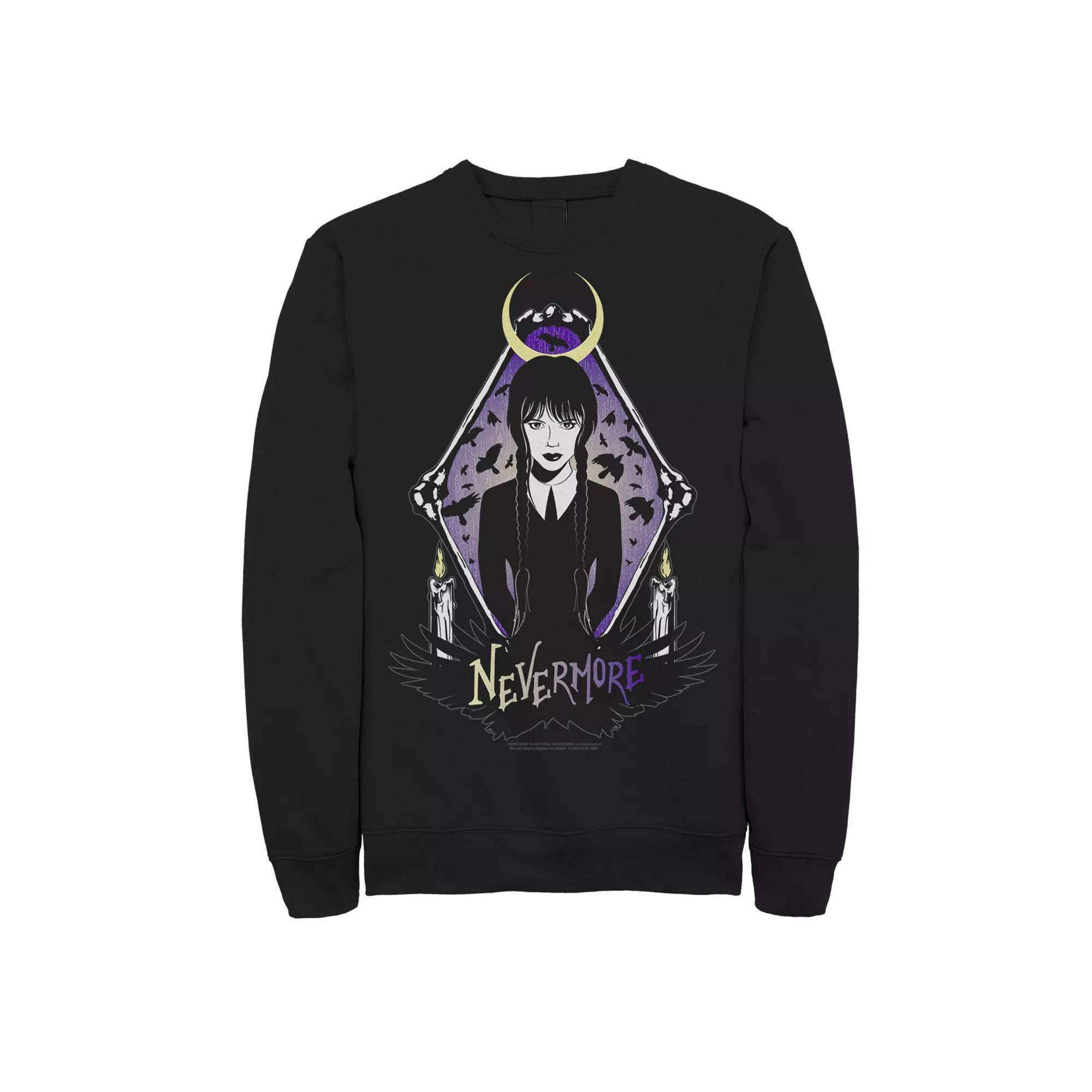 Mens Wednesday Nevermore Moon Ravens And Candles Fleece Graphic Sweatshirt Product Image