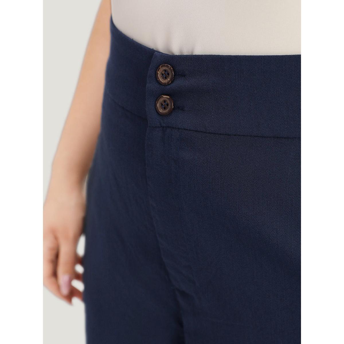 Plus Size Solid Button Up Pocket Wide leg High Rise Pants Women Indigo Office Straight Leg High Rise Work Pants BloomChic 14-16/1X Product Image