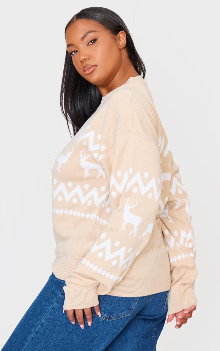 Plus Stone Oversized Fairisle Panel Christmas Sweater Product Image