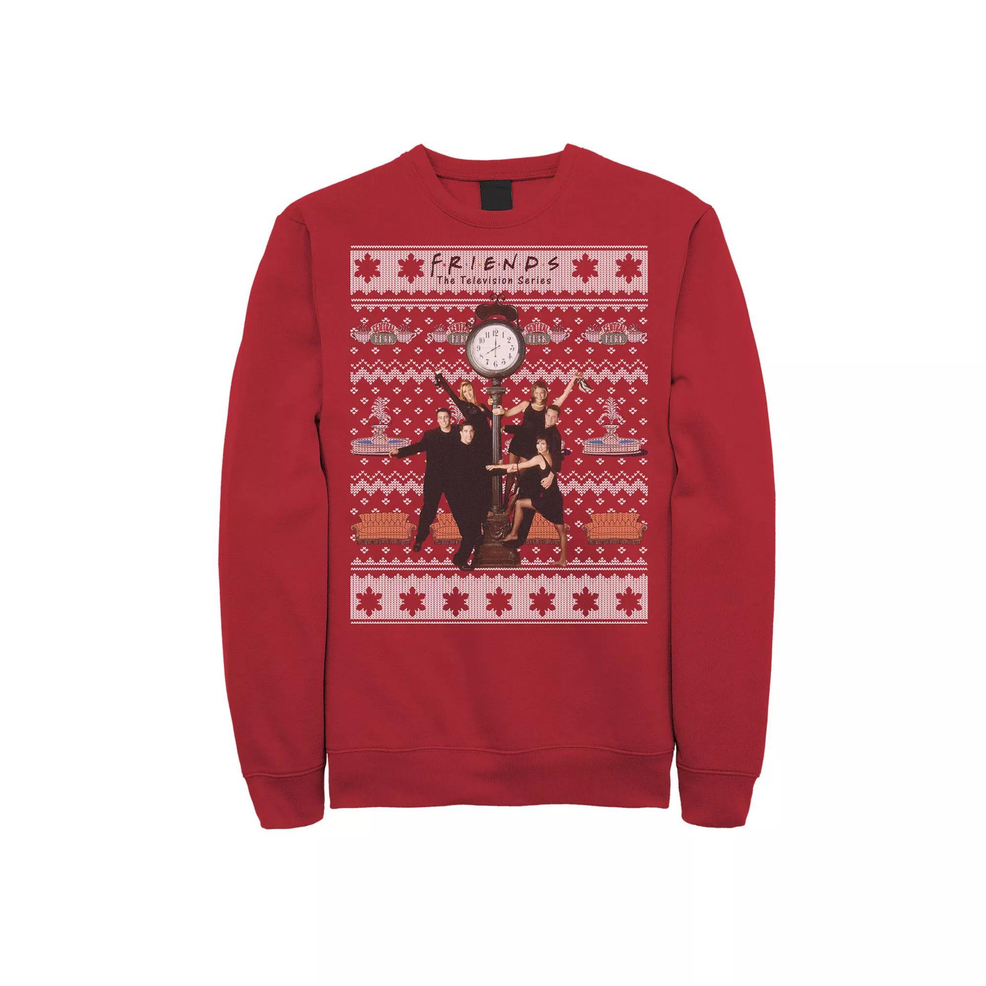 Men's Friends Around The Clock Holiday Pattern Sweatshirt, Size: Medium, Red Product Image