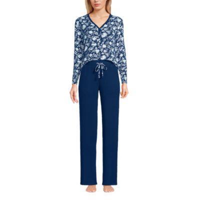 Womens Lands End Cozy Long Sleeve Pajama Top & Pajama Pants Sleep Set Blue Classic Floral Product Image