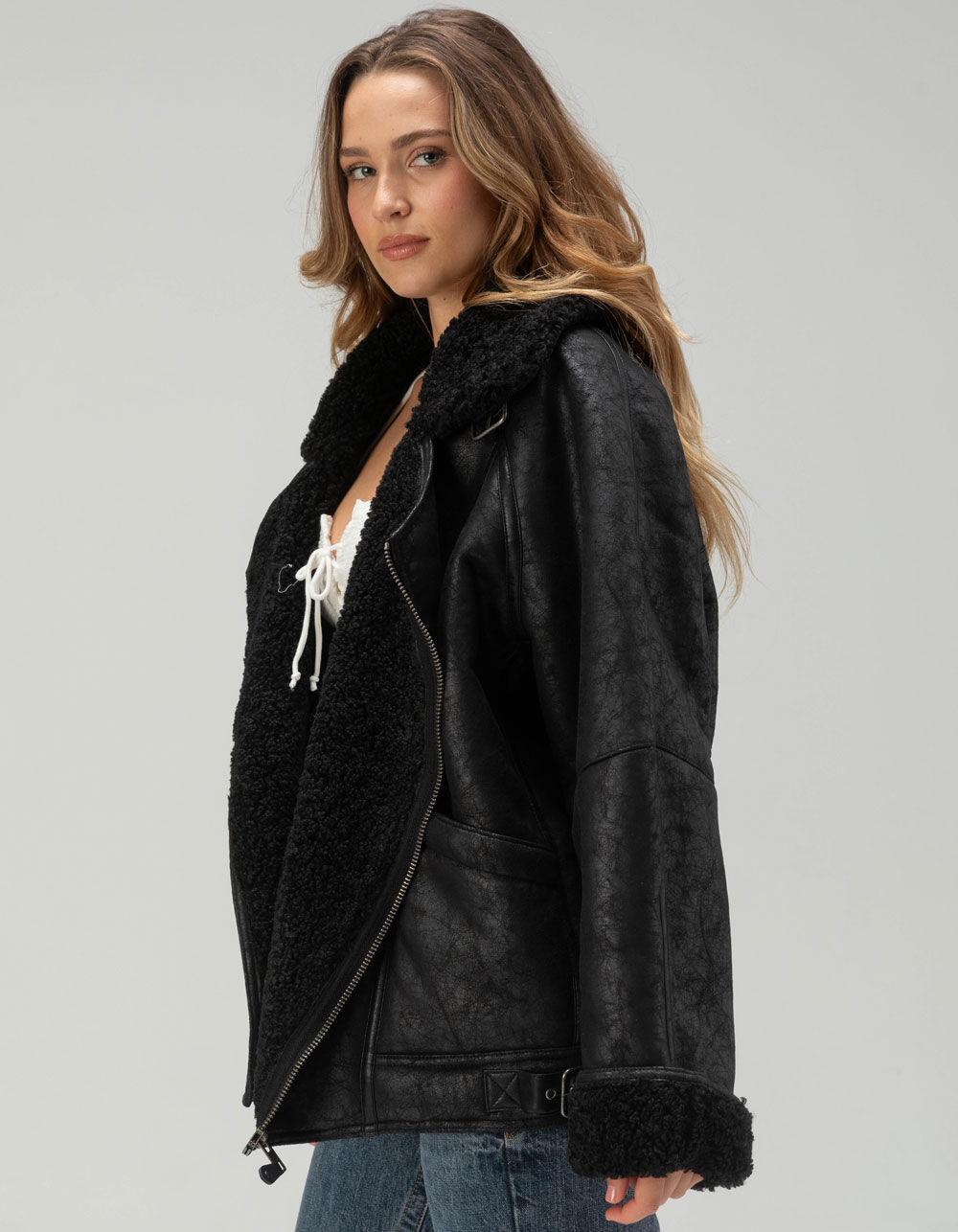 BDG Urban Outfitters Ella Faux Leather Womens Aviator Jacket - BLACK Product Image