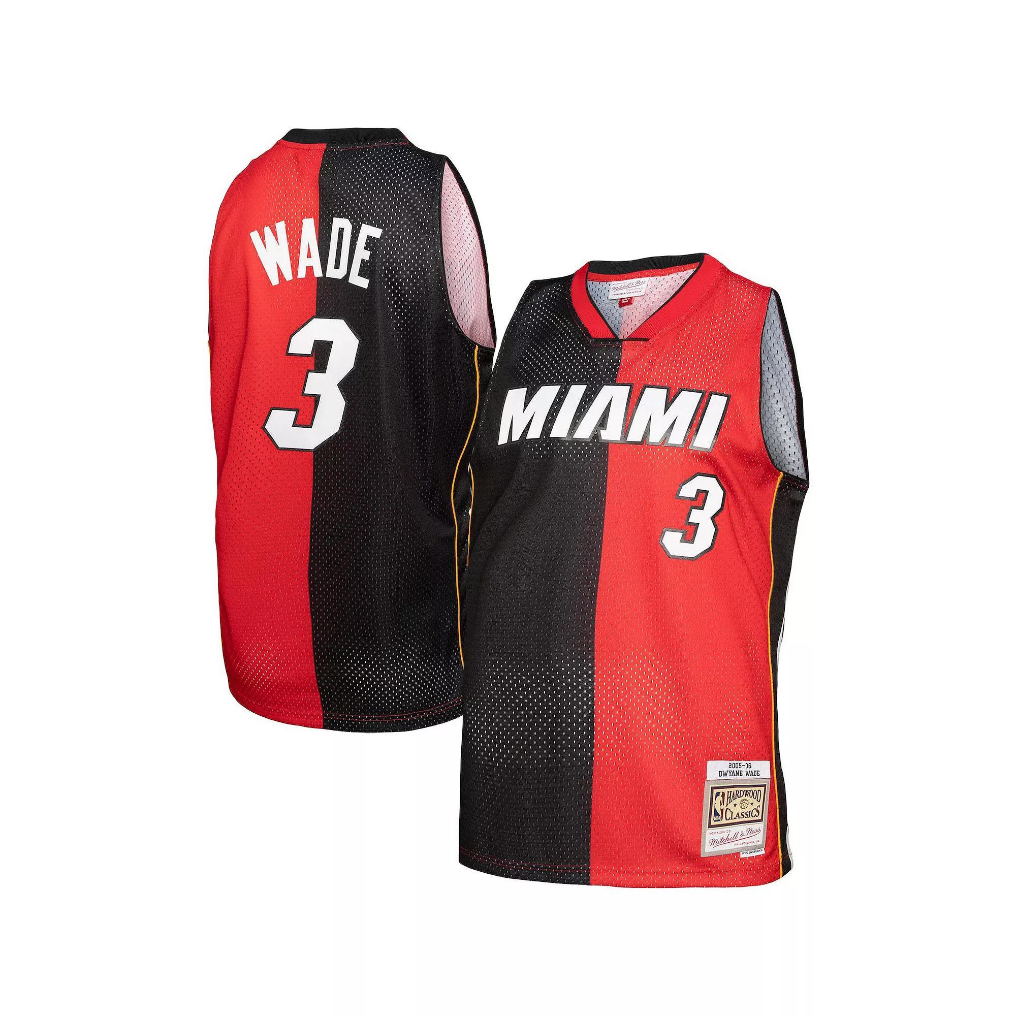 Men's Mitchell & Ness Dwyane Wade Black/Red Miami Heat Big & Tall Hardwood Classics 2005-06 Split Swingman Jersey, Size: 3XB Product Image
