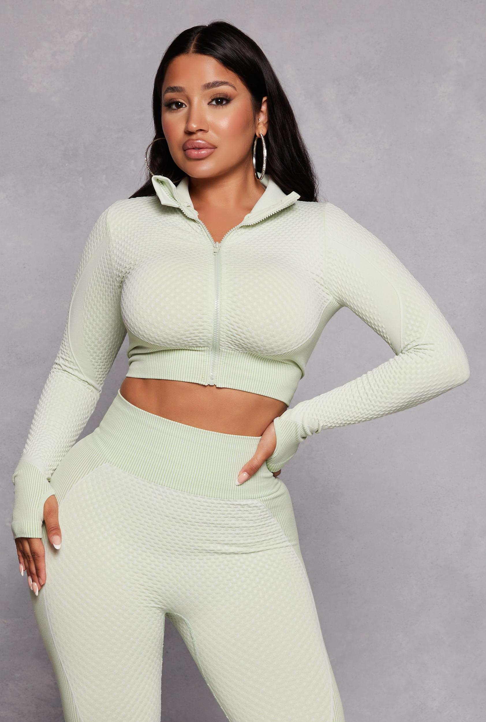 Womens Seamless Textured Knit Zip Front Track Jacket Product Image