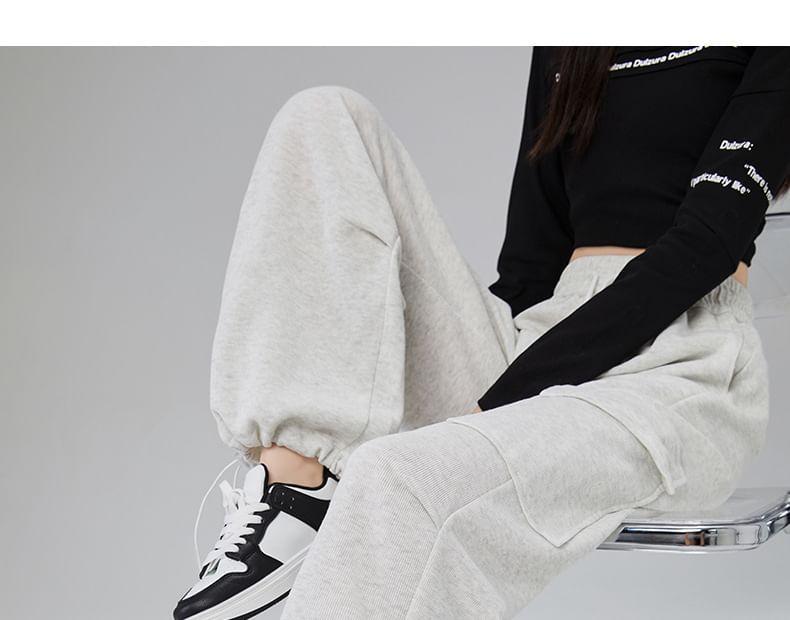 High Rise Plain Ruched Wide Leg Cargo Sweatpants Product Image