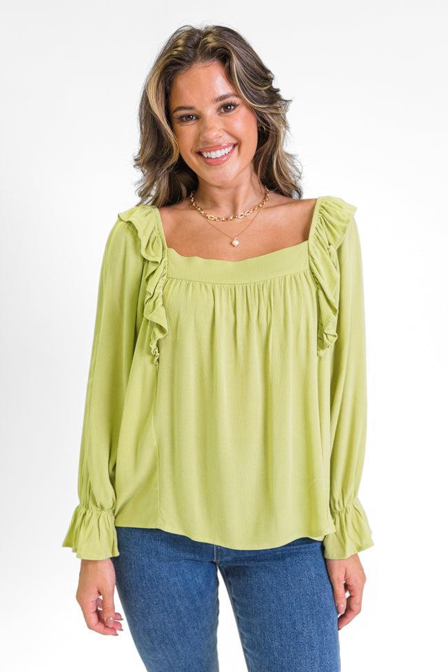 High Hopes Lime Ruffle Sleeve Square Neck Top FINAL SALE Product Image