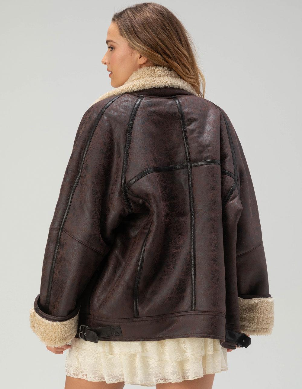 BDG Urban Outfitters Ella Faux Leather Womens Aviator Jacket - BLACK Product Image